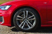 Audi A6 Saloon (2018-) UK rhd model in red - exterior detail - front wheel