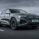 Audi Q8 E-Tron Sportback review - front, driving, grey, moody sky