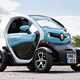 Blue and white 2018 Renault Twizy coupe front three-quarter