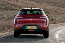 DS 3 E-Tense (2023) review: rear cornering, red car, parched background