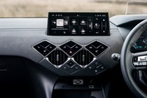 DS 3 E-Tense (2023) review: infotainment system and hot keys, black upholstery