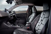 DS 3 E-Tense (2023) review: front seats, black leather upholstery