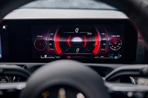 Mercedes A-Class interior, digital gauge cluster, black upholstery
