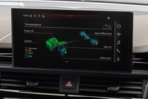 Audi RS4 Avant review, Competition, infotainment screen showing Quattro display