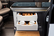 VW California Concept - induction hob and storage drawers, accessible from outside