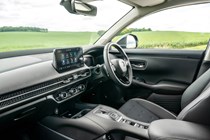 Honda ZR-V (2023) review: front seats plus dashboard, black leather upholstery