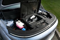 Hyundai Kona Electric review - charging cable storage under bonnet in frunk