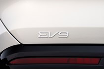 Kia EV9 review (2024): rear badge detail, silver paint