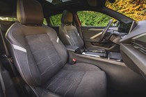 Vauxhall Astra Sports Tourer Electric (2023) review: front seats, AGR certified, black fabric upholstery