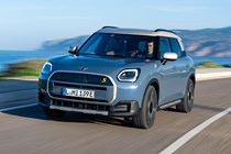 MINI Countryman Electric review - SE ALL4, front, blue, driving