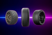 A selection of tyres on a purple background