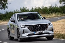 Mazda CX-60: safest cars in the UK 2023, front three quarter cornering, silver paint