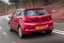 Hyundai i20 Hatchback (2015-) - UK rhd model - Driving/action, rear three-quarters