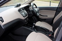 Hyundai i20 Hatchback (2015-) - UK rhd model, interior detail - driver's and passenger seat