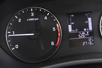 Hyundai i20 Hatchback (2015-) - UK rhd model, interior detail - dashboard showing tacho, fuel level and temps