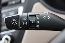 Hyundai i20 Hatchback (2015-) - UK rhd model, interior detail - left-hand side of steering column - lighting controls
