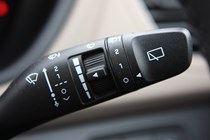 Hyundai i20 Hatchback (2015-) - UK rhd model, interior detail - right-hand side of steering column - windscreen wiper controls