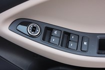 Hyundai i20 Hatchback (2015-) - UK rhd model, interior detail - right-hand side door panel - window and mirror controls
