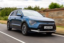 Most economical SUVs: Kia Niro, front three quarter driving, blue paint