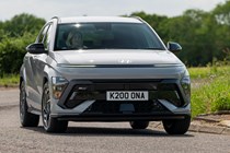 The most economical SUVs 2024: Hyundai Kona, front three quarter cornering