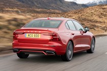 Volvo S60 Saloon (2019-) - UK rhd In red driving/action rear three-quarters