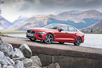 Volvo S60 Saloon (2019-) - T5 R-Design UK rhd model in red static exterior - side-on view