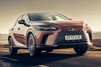 The best hybrid SUVs in 2025: Lexus RX, front three quarter driving, bronze paint