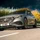 Mercedes-Benz E-Class review, E300e plug-in hybrid, front, silver, driving round corner