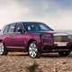 Rolls-Royce Cullinan (2024) review: front three quarter static, low angle, purple paint