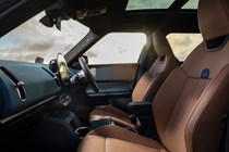 MINI Countryman (2024) review: front seats and dashboard, tan upholstery