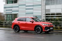 VW Tiguan review - front side, Persimmon Red, driving, Bauer Media exclusive image