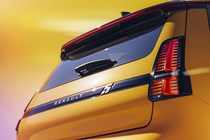 Renault 5 E-Tech Electric (2025): rear end detail, yellow paint
