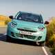 Fiat 600 Hybrid review - dead-on front, blue, driving