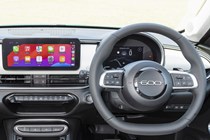 Fiat 600 Hybrid review - dashboard, steering wheel, infotainment screen