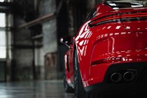 Porsche Panamera GTS: rear static detail, red paint