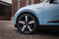 Porsche Macan Electric (2024) review: alloy wheel, blue paint