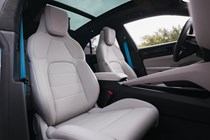 Porsche Macan Electric (2024) review: front seats, cream leather upholstery