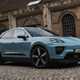 Porsche Macan Electric (2024) review: front three quarter static, blue paint