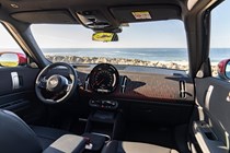 MINI Countryman JCW (2024) review: dashboard, infotainment system and front seats, black leather upholstery