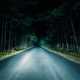 Car driving at night in forest