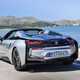 BMW i8 Roadster silver, rear, driving
