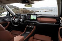 Skoda Kodiaq (2024) review: dashboard, infotainment system and front seats, tan upholstery