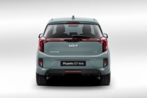 Kia Picanto facelift: rear static, studio shoot, petrol blue paint
