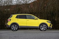 Volkswagen T-Cross in yellow, side profile