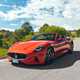 Maserati GranCabrio Folgore review: front three quarter driving, orange paint