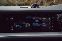 Porsche Cayenne review, infotainment display showing suspension modes