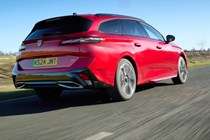 Best electric estate cars 2024 - Peugeot e-308 SW, red, rear, driving