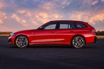 Best plug-in hybrid estate cars 2024 - BMW 330e Touring, 2024 update, red, side, sunset