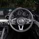 Mazda MX-5 review - interior with white leather, steering wheel