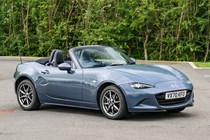 2021 MX-5 Sport 1.5, grey, front view, roof down